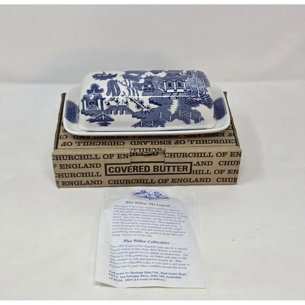 Churchill England Blue Willow Covered Butter Dish NIB Staffordshire China
